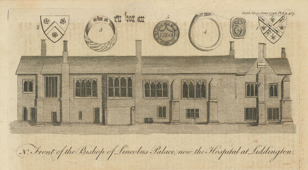 Old Bishop Palace's Lincoln. Gold ring. Seal rings. Arms 1796 print
